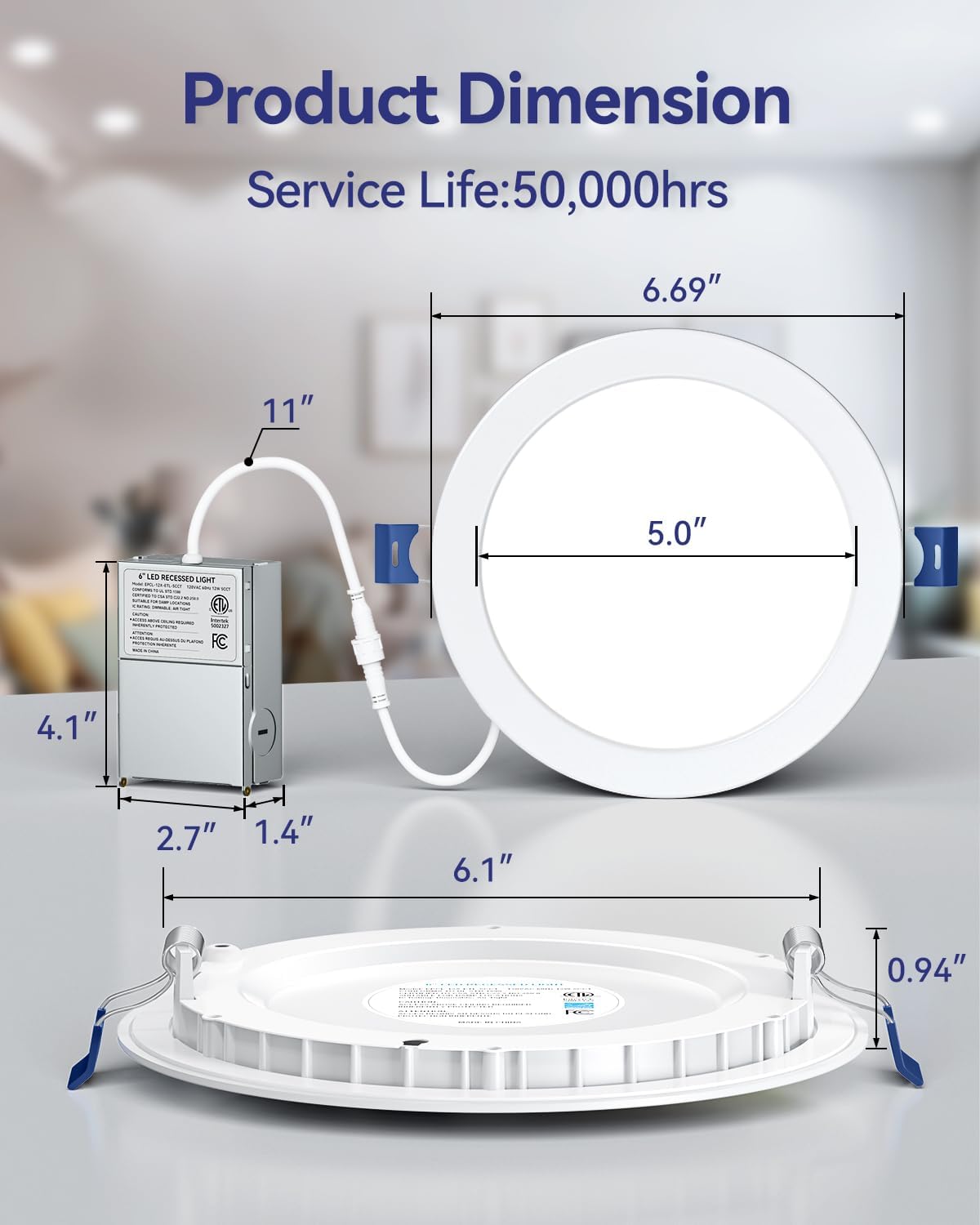 2 Pack 6 Inch LED Recessed Ceiling Light with Junction Box, 5CCT 1100LM Brightness, Canless Wafer, Dimmable Downlight - 12W, ETL and Energy Star Certified