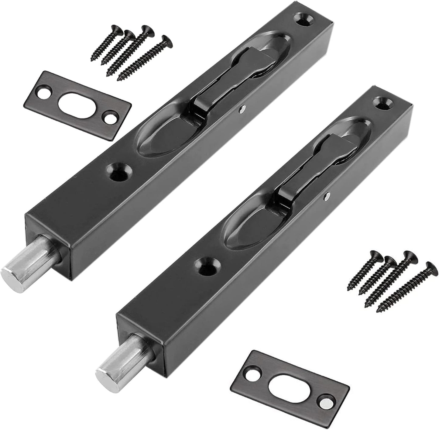 2-Pack 6" Stainless Steel Double Door Flush Bolt Latch Set - French Door Security Locks with Black Finish