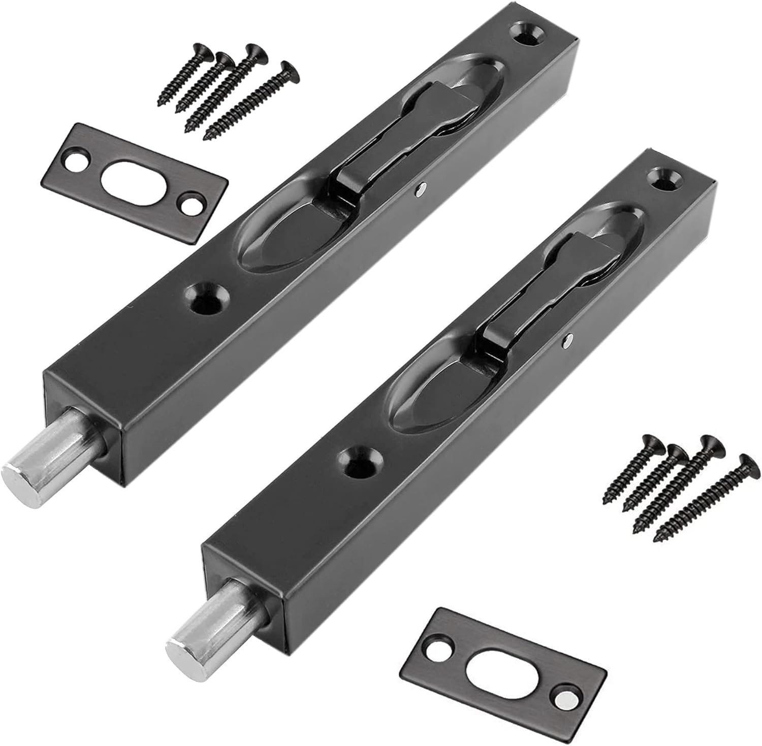 2-Pack 6" Stainless Steel Double Door Flush Bolt Latch Set - French Door Security Locks with Black Finish