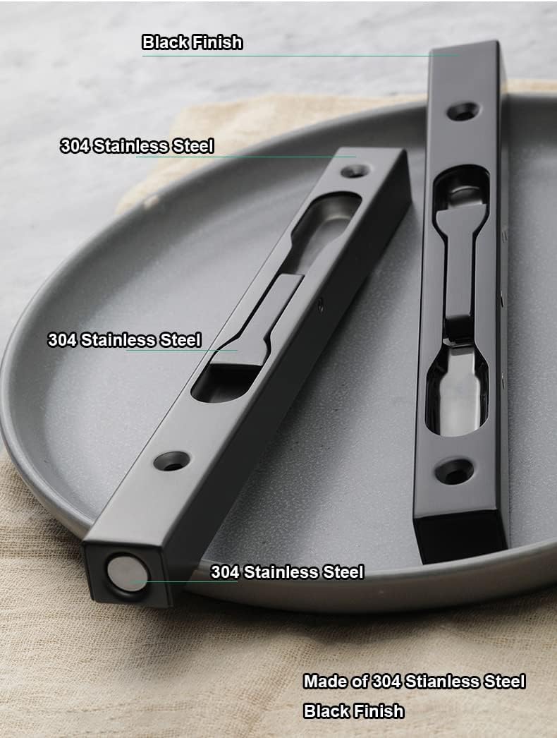 2-Pack 6" Stainless Steel Double Door Flush Bolt Latch Set - French Door Security Locks with Black Finish