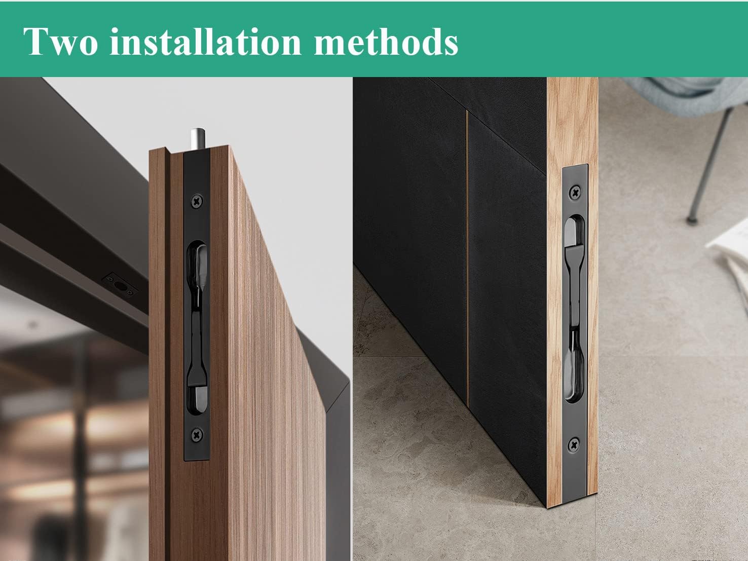 2-Pack 6" Stainless Steel Double Door Flush Bolt Latch Set - French Door Security Locks with Black Finish