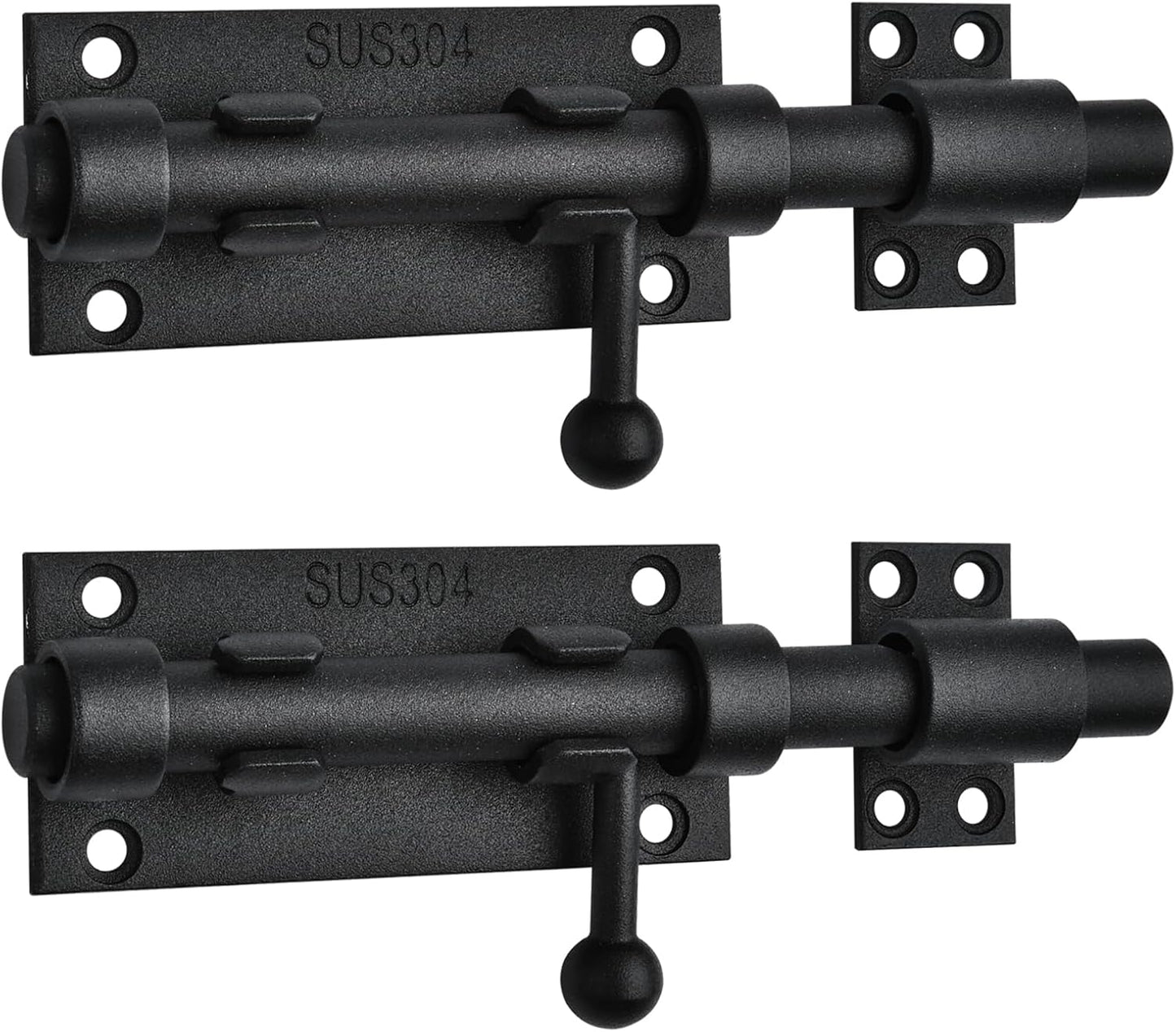 2 Pack 6.3inch Stainless Steel Sliding Bolt Gate Latch with Padlock Hole - Heavy Duty Barrel Bolt Lock for Yard, Trailer, Fence, Shed, Garages - Black