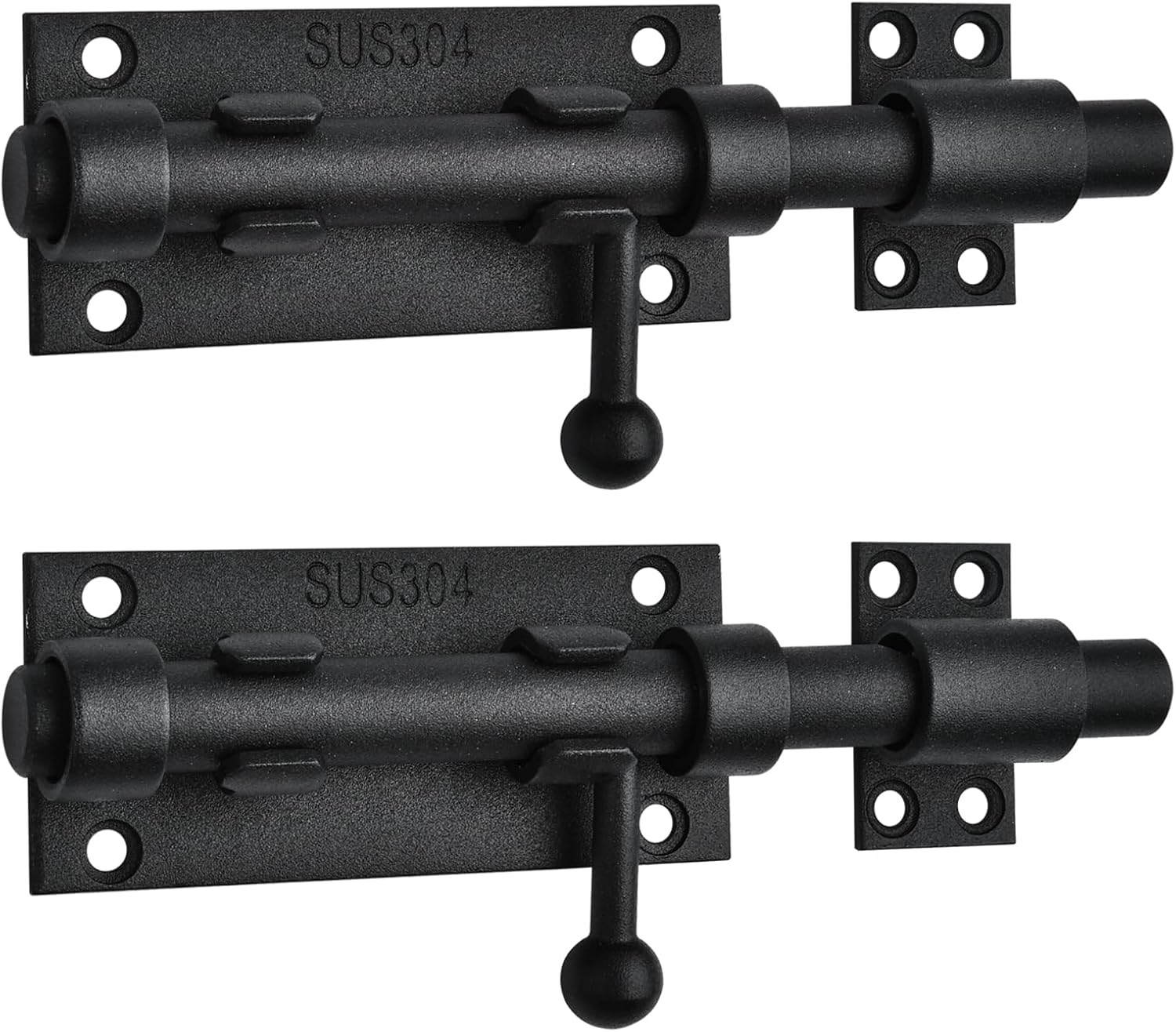 2 Pack 6.3inch Stainless Steel Sliding Bolt Gate Latch with Padlock Hole - Heavy Duty Barrel Bolt Lock for Yard, Trailer, Fence, Shed, Garages - Black