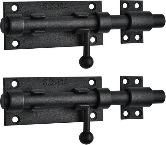 2 Pack 6.3inch Stainless Steel Sliding Bolt Gate Latch with Padlock Hole - Heavy Duty Barrel Bolt Lock for Yard, Trailer, Fence, Shed, Garages - Black
