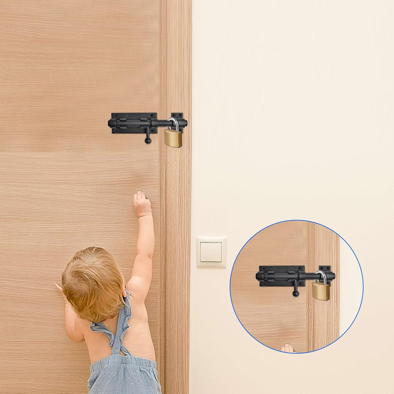 2 Pack 6.3inch Stainless Steel Sliding Bolt Gate Latch with Padlock Hole - Heavy Duty Barrel Bolt Lock for Yard, Trailer, Fence, Shed, Garages - Black