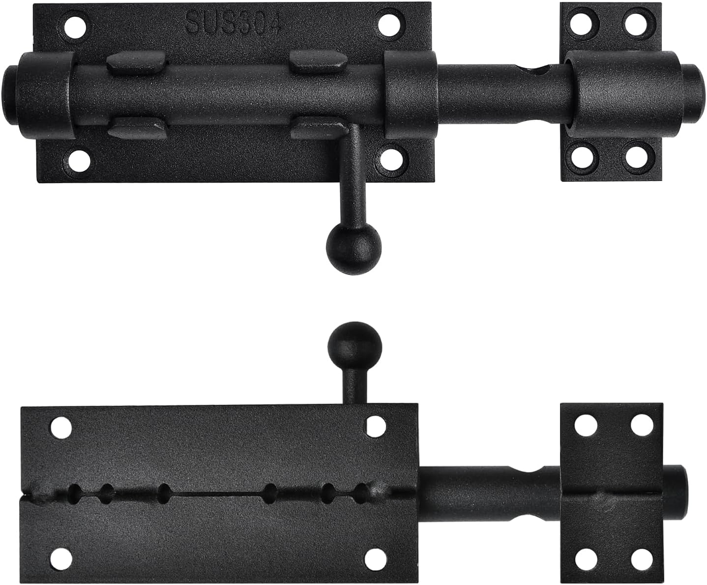 2 Pack 6.3inch Stainless Steel Sliding Bolt Gate Latch with Padlock Hole - Heavy Duty Barrel Bolt Lock for Yard, Trailer, Fence, Shed, Garages - Black