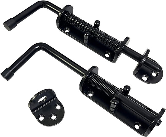 2 Pack 8.5inch Black Heavy Duty Spring Loaded Latch Pin for Gates/Doors - Galvanized Steel Sliding Bolt Latch, Indoor/Outdoor