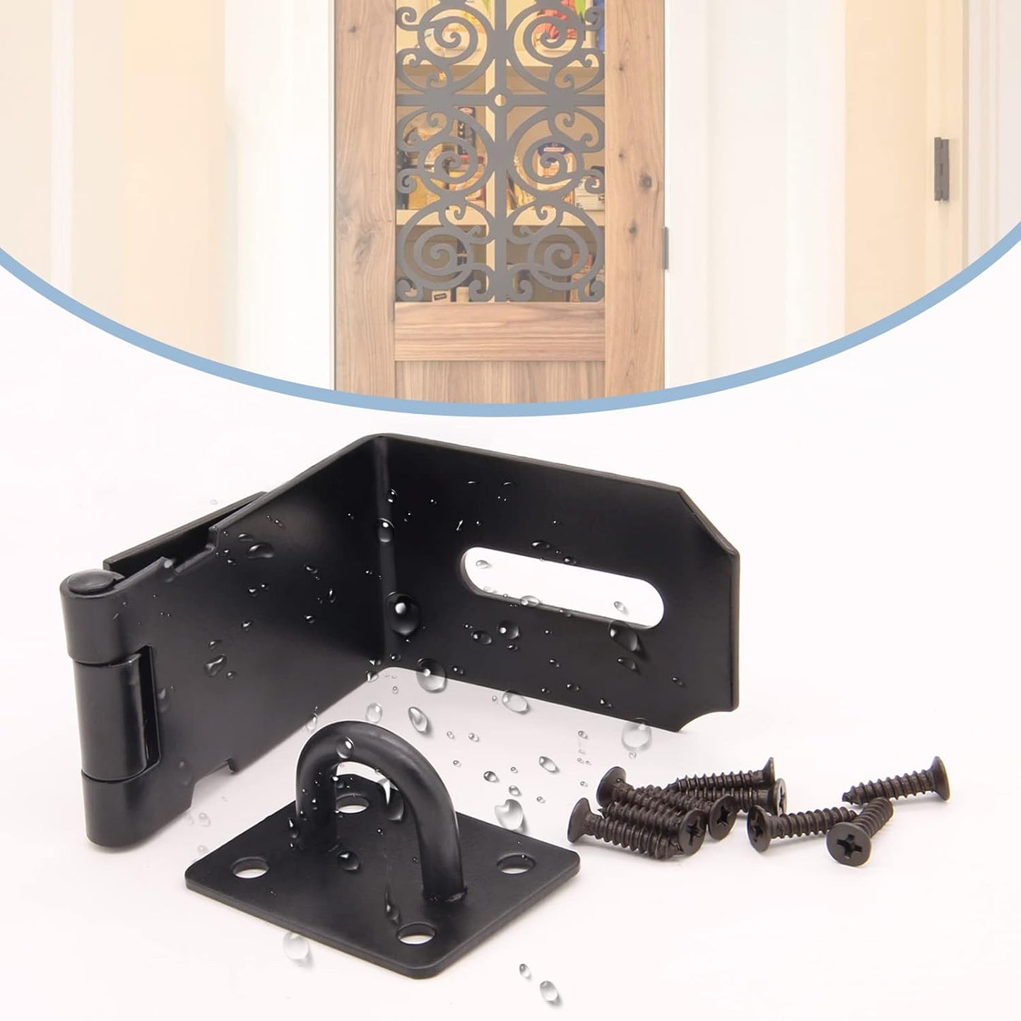 2 Pack 90 Degree Stainless Steel Padlock Hasp Lock with Screws - Black, Ideal for Security Gate and Barn Door