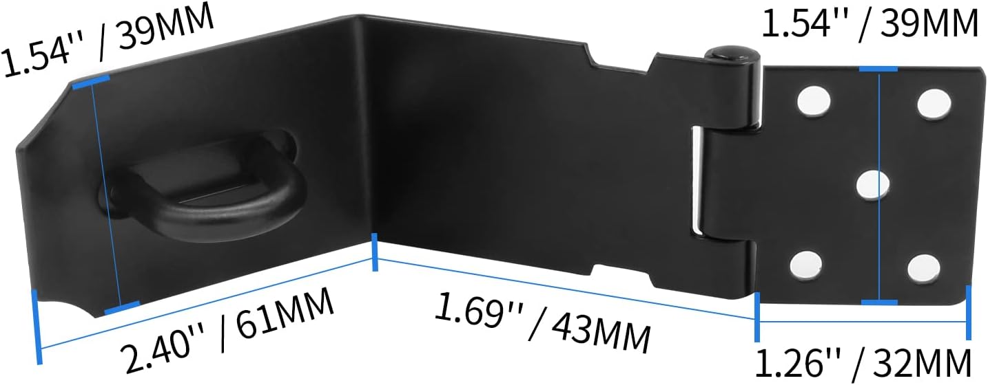 2 Pack 90 Degree Stainless Steel Padlock Hasp Lock with Screws - Black, Ideal for Security Gate and Barn Door