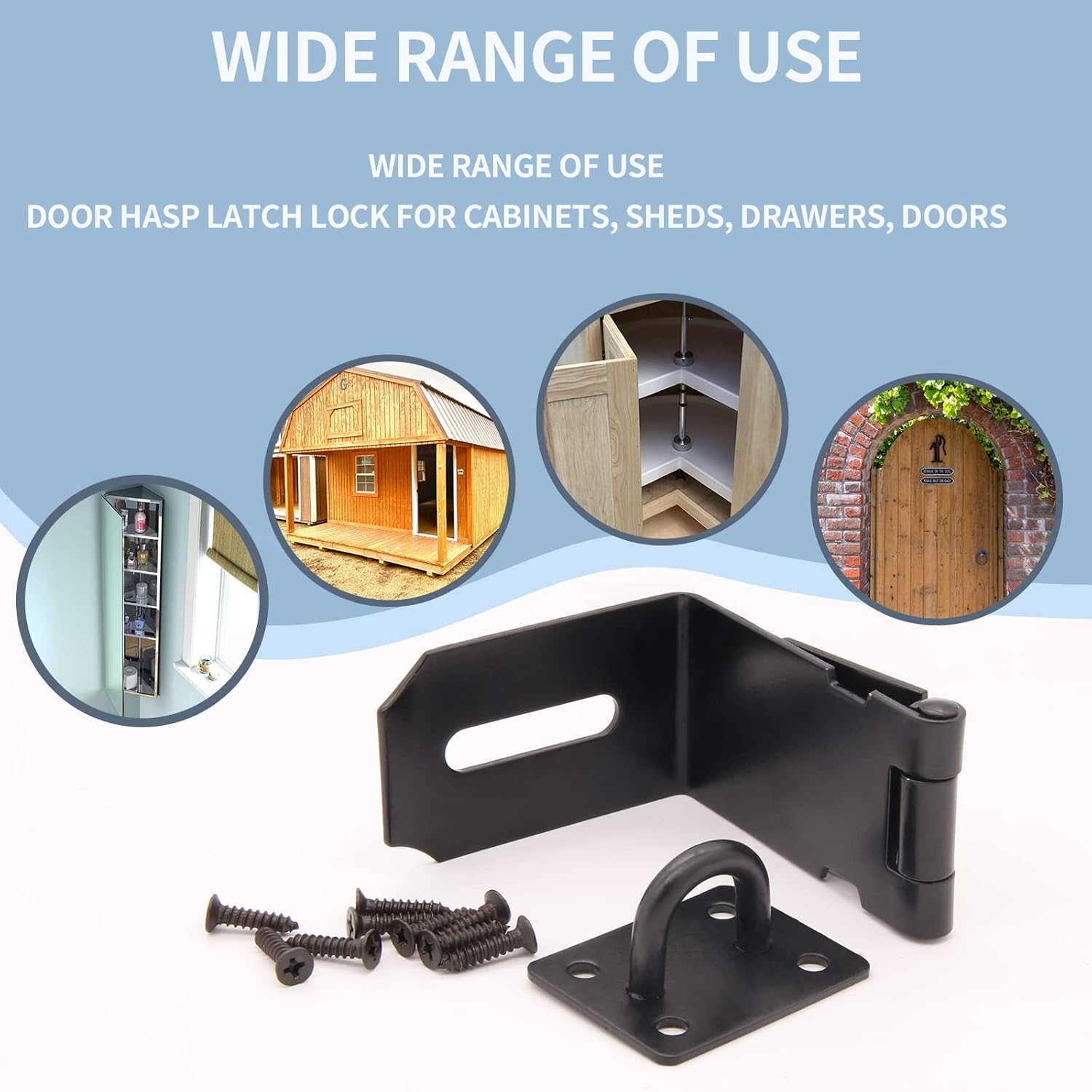 2 Pack 90 Degree Stainless Steel Padlock Hasp Lock with Screws - Black, Ideal for Security Gate and Barn Door