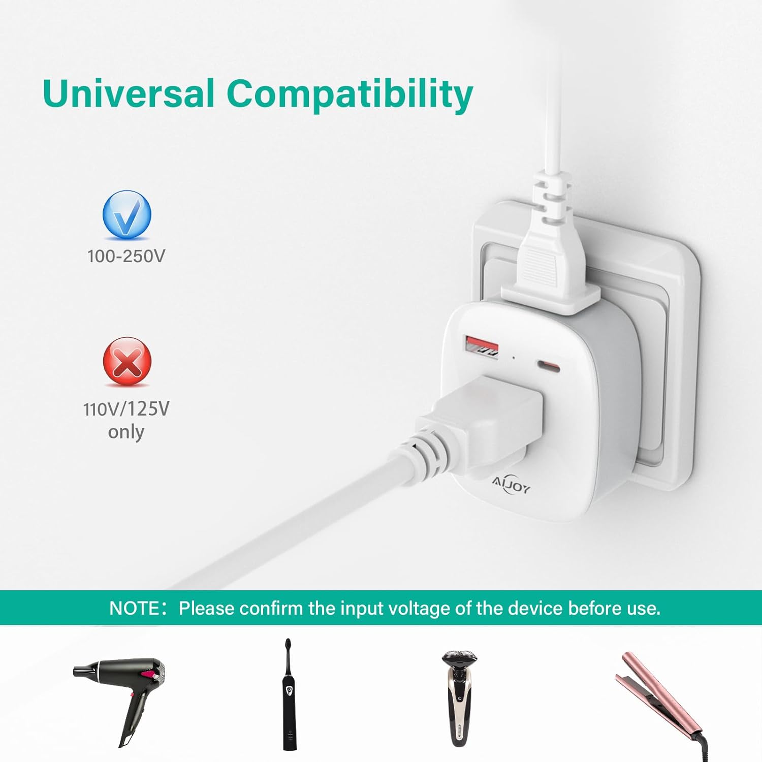 2 Pack AiJoy European Travel Plug Adapter Set with 20W PD USB-C International Power Plug - Compatible with Italy, Spain, France, Germany, Iceland, and More EU Countries