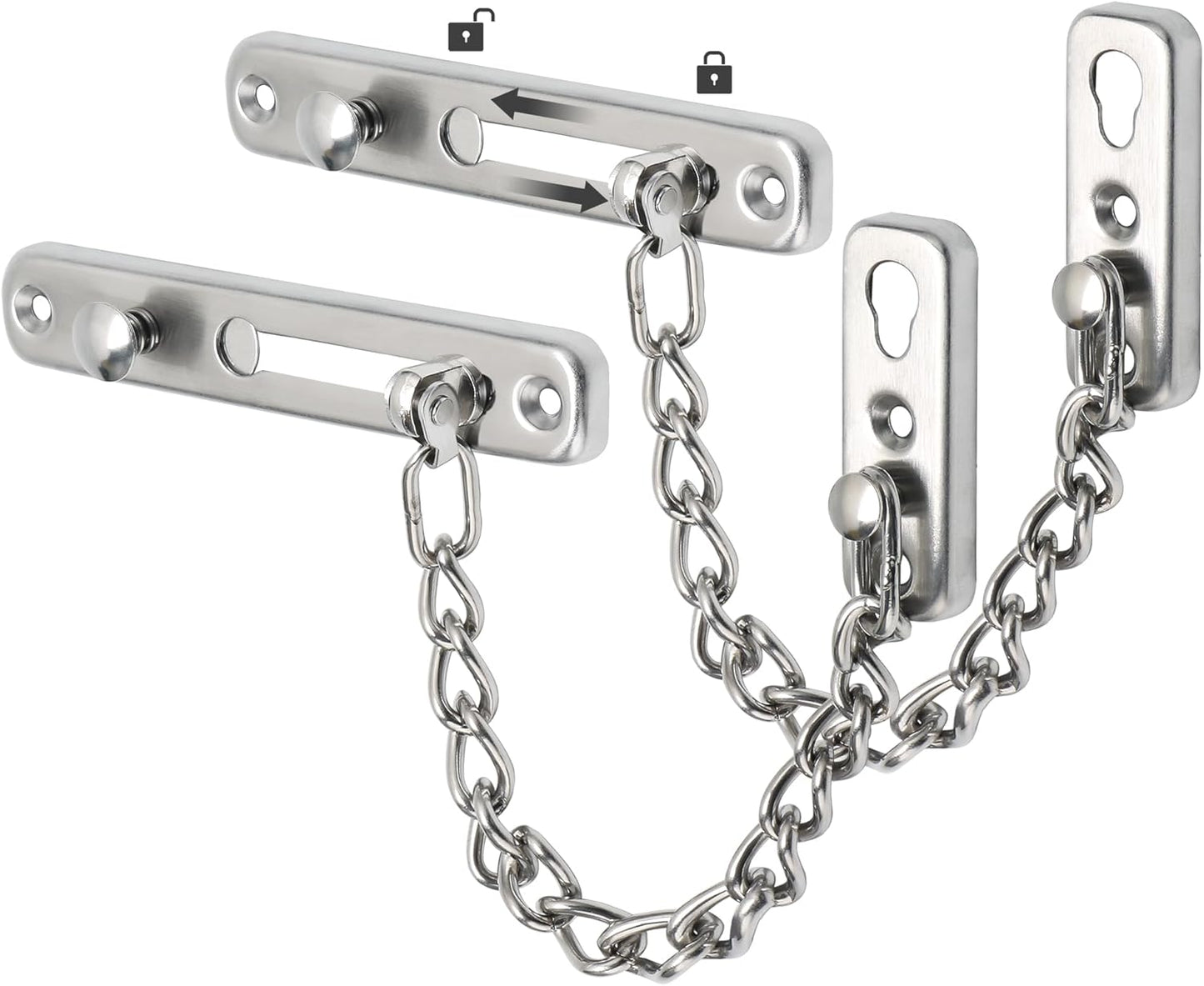 2 Pack Alise Chain Door Guard Lock with Safety Spring Anti-Theft Press Latch - Brushed Nickel Interior and Exterior Door Security Locks