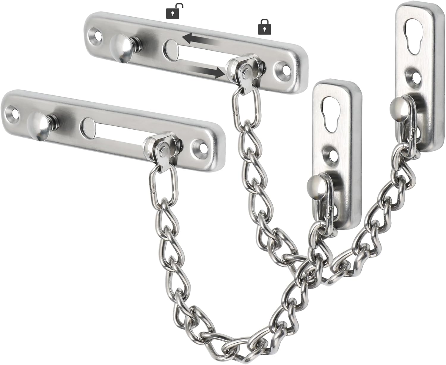 2 Pack Alise Chain Door Guard Lock with Safety Spring Anti-Theft Press Latch - Brushed Nickel Interior and Exterior Door Security Locks