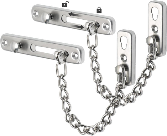 2 Pack Alise Chain Door Guard Lock with Safety Spring Anti-Theft Press Latch - Brushed Nickel Interior and Exterior Door Security Locks