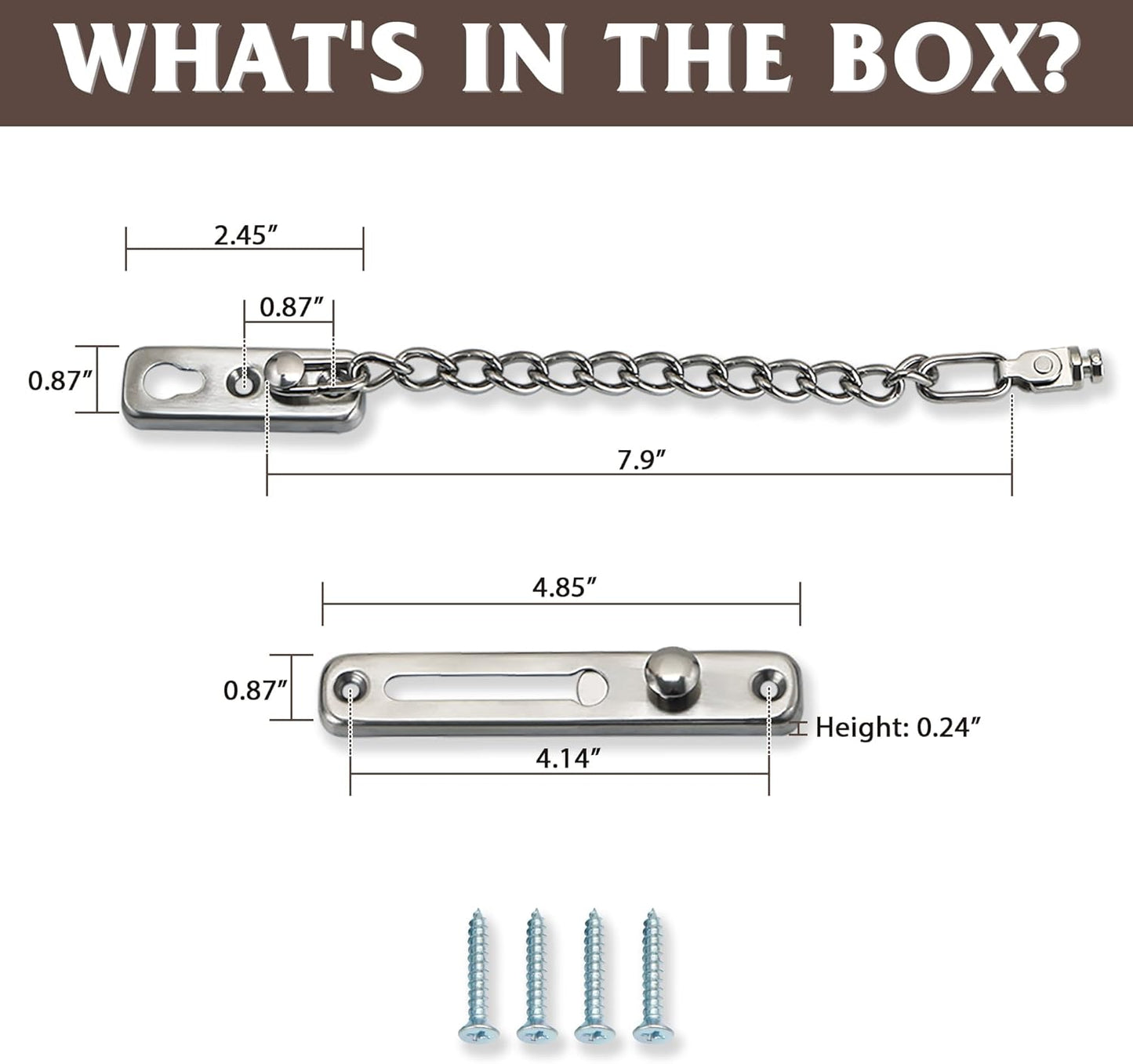 2 Pack Alise Chain Door Guard Lock with Safety Spring Anti-Theft Press Latch - Brushed Nickel Interior and Exterior Door Security Locks