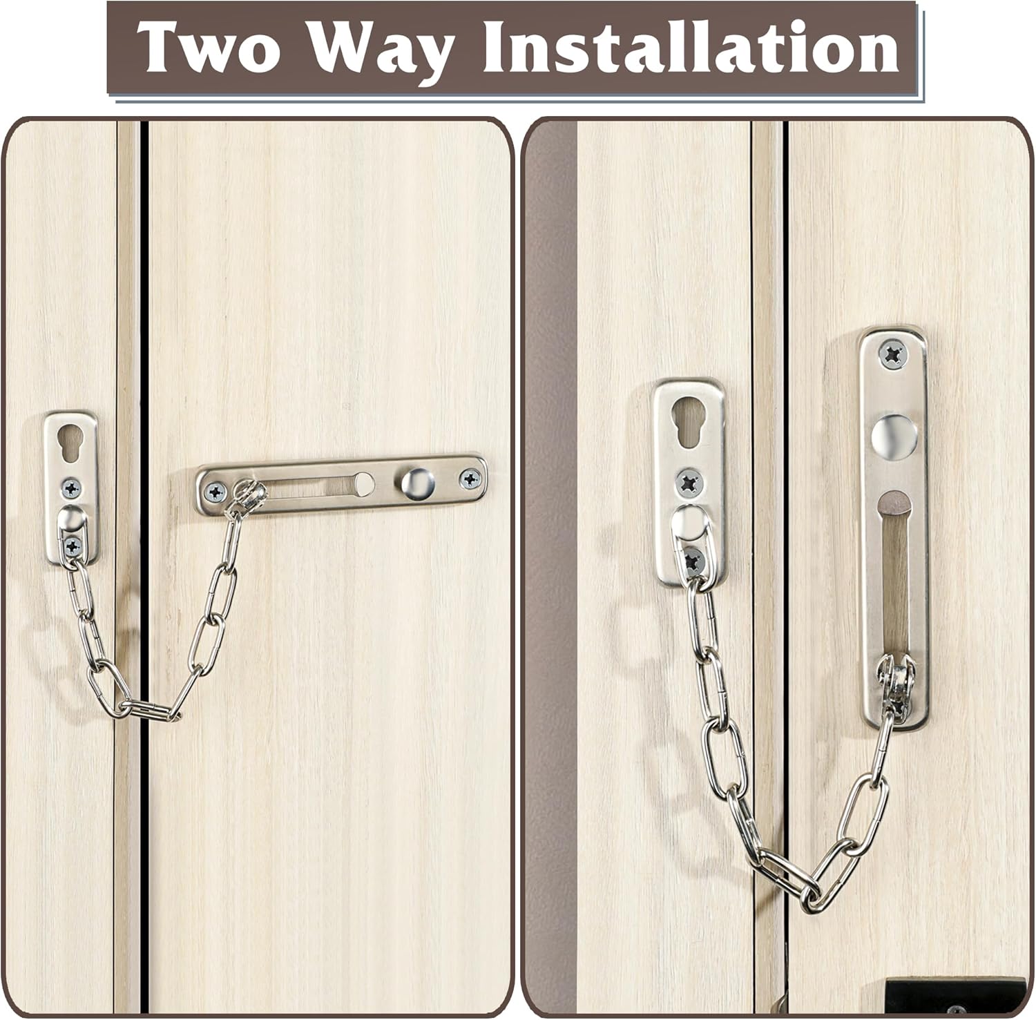 2 Pack Alise Chain Door Guard Lock with Safety Spring Anti-Theft Press Latch - Brushed Nickel Interior and Exterior Door Security Locks