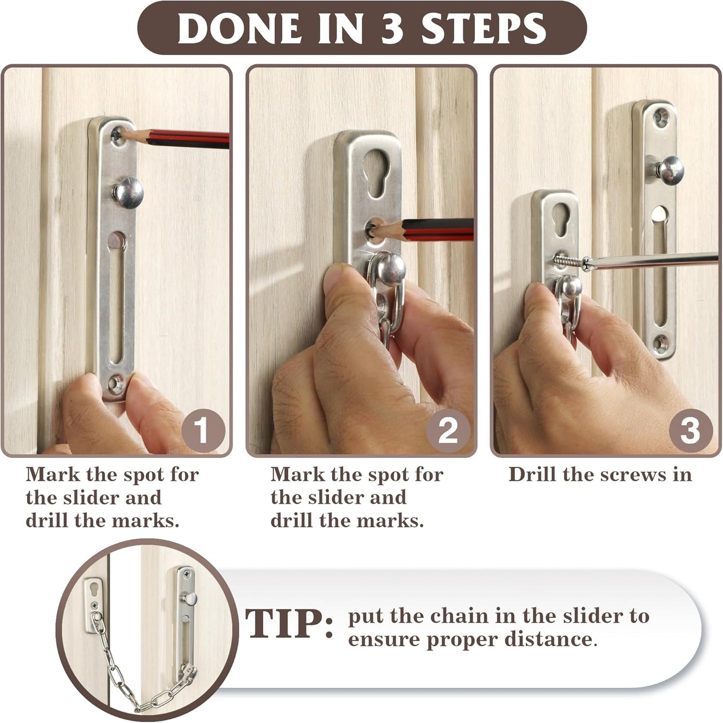 2 Pack Alise Chain Door Guard Lock with Safety Spring Anti-Theft Press Latch - Brushed Nickel Interior and Exterior Door Security Locks