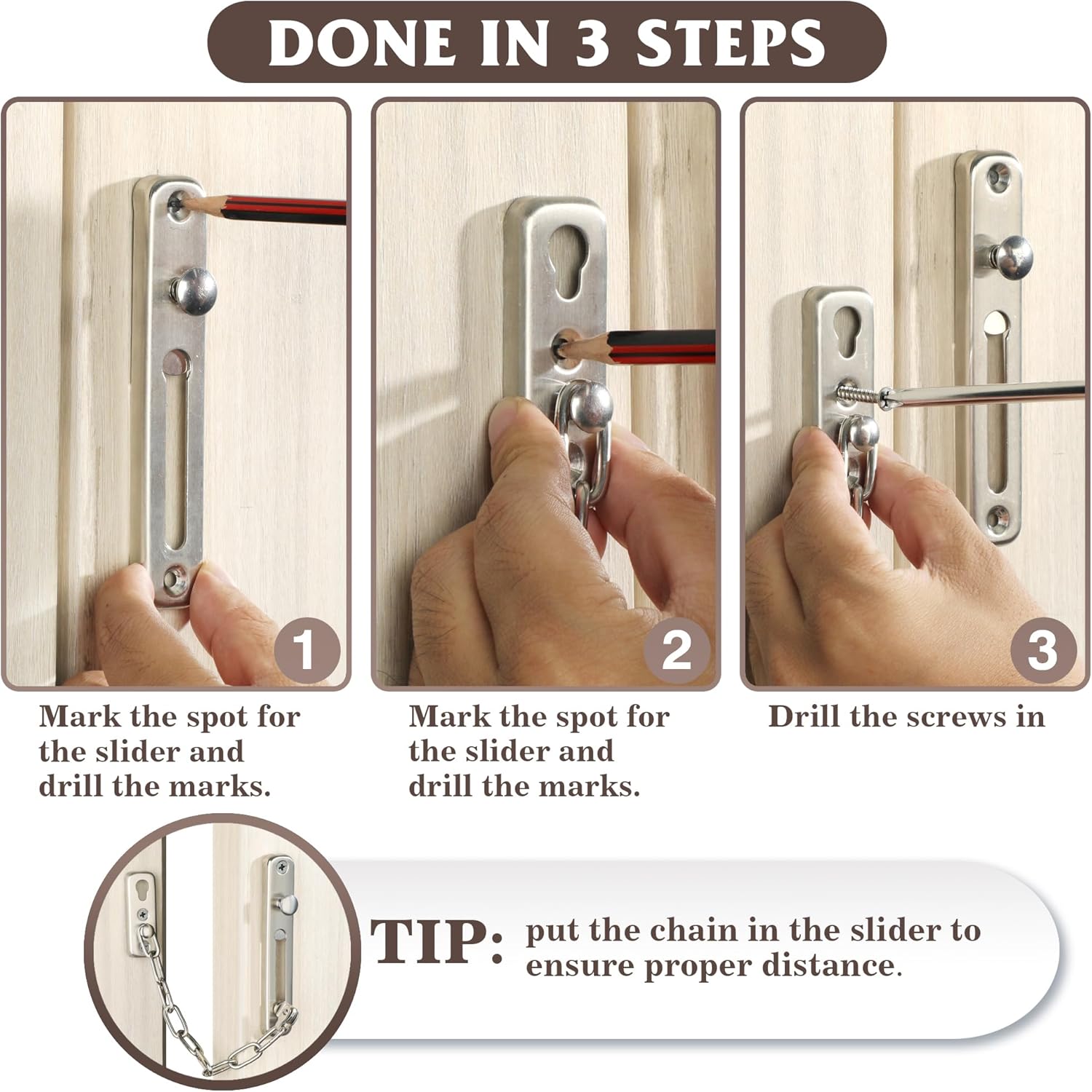 2 Pack Alise Chain Door Guard Lock with Safety Spring Anti-Theft Press Latch - Brushed Nickel Interior and Exterior Door Security Locks