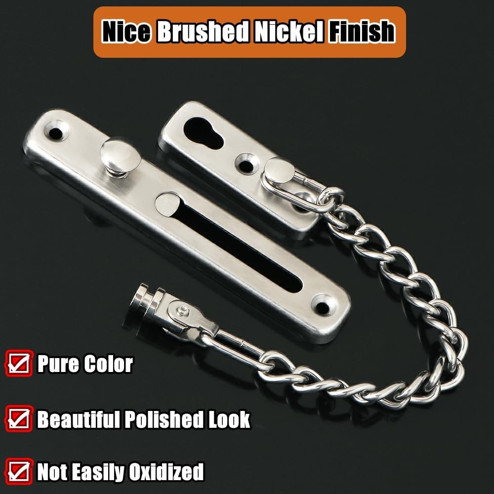 2 Pack Alise Chain Door Guard Lock with Safety Spring Anti-Theft Press Latch - Brushed Nickel Interior and Exterior Door Security Locks