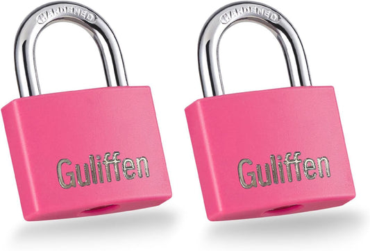 2 Pack Aluminum Key Locks for Gym Locker, Shed, Gate, Storage Unit - 1-9/16 in. Wide Lock Body - Guliffen Pad Locks
