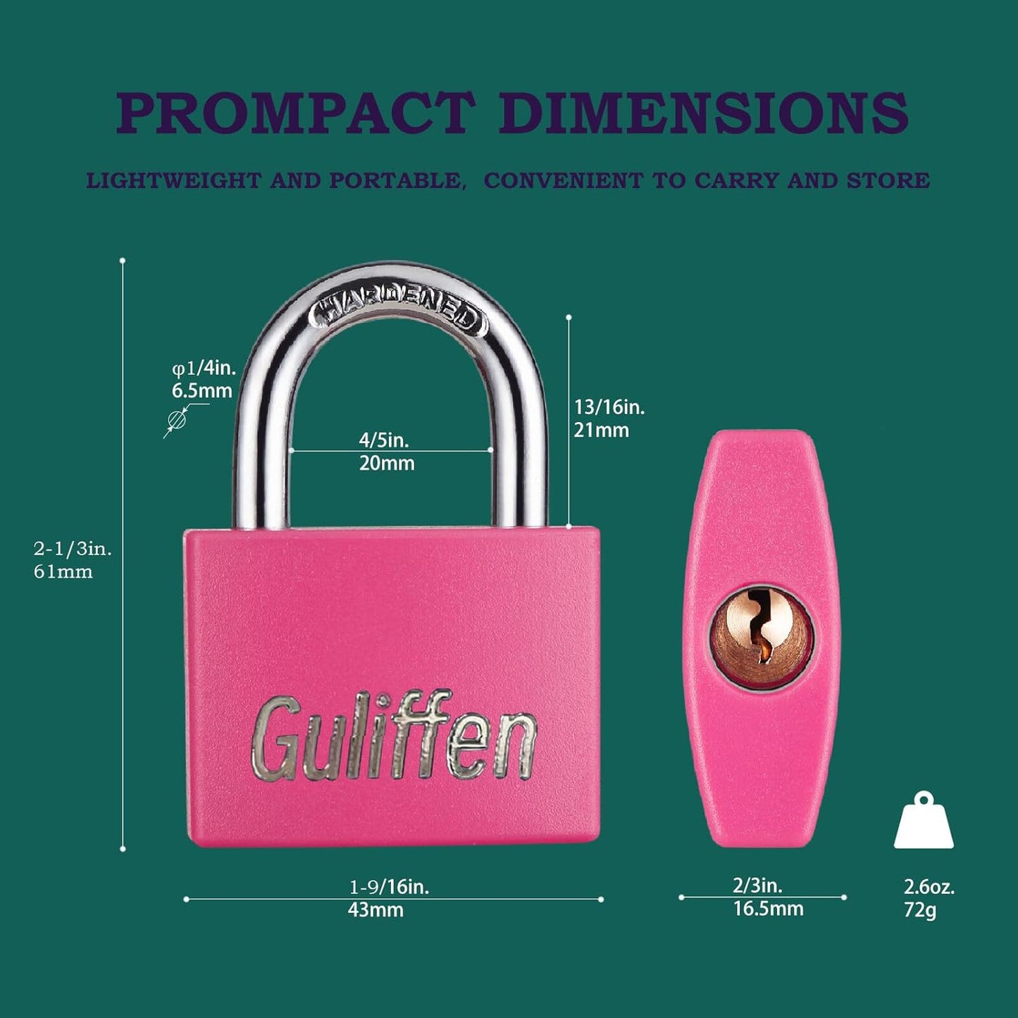 2 Pack Aluminum Key Locks for Gym Locker, Shed, Gate, Storage Unit - 1-9/16 in. Wide Lock Body - Guliffen Pad Locks