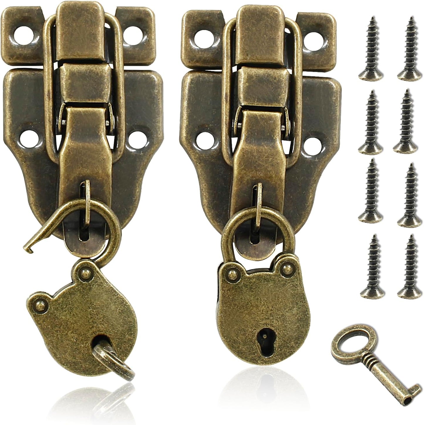 2 Pack Antique Brass Duck-Billed Hasp Latch Catch with Padlock for Jewelry Box Wooden Case