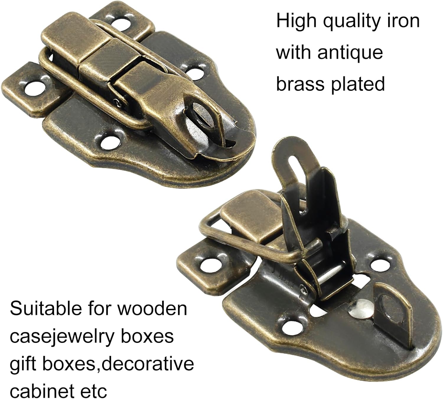 2 Pack Antique Brass Duck-Billed Hasp Latch Catch with Padlock for Jewelry Box Wooden Case