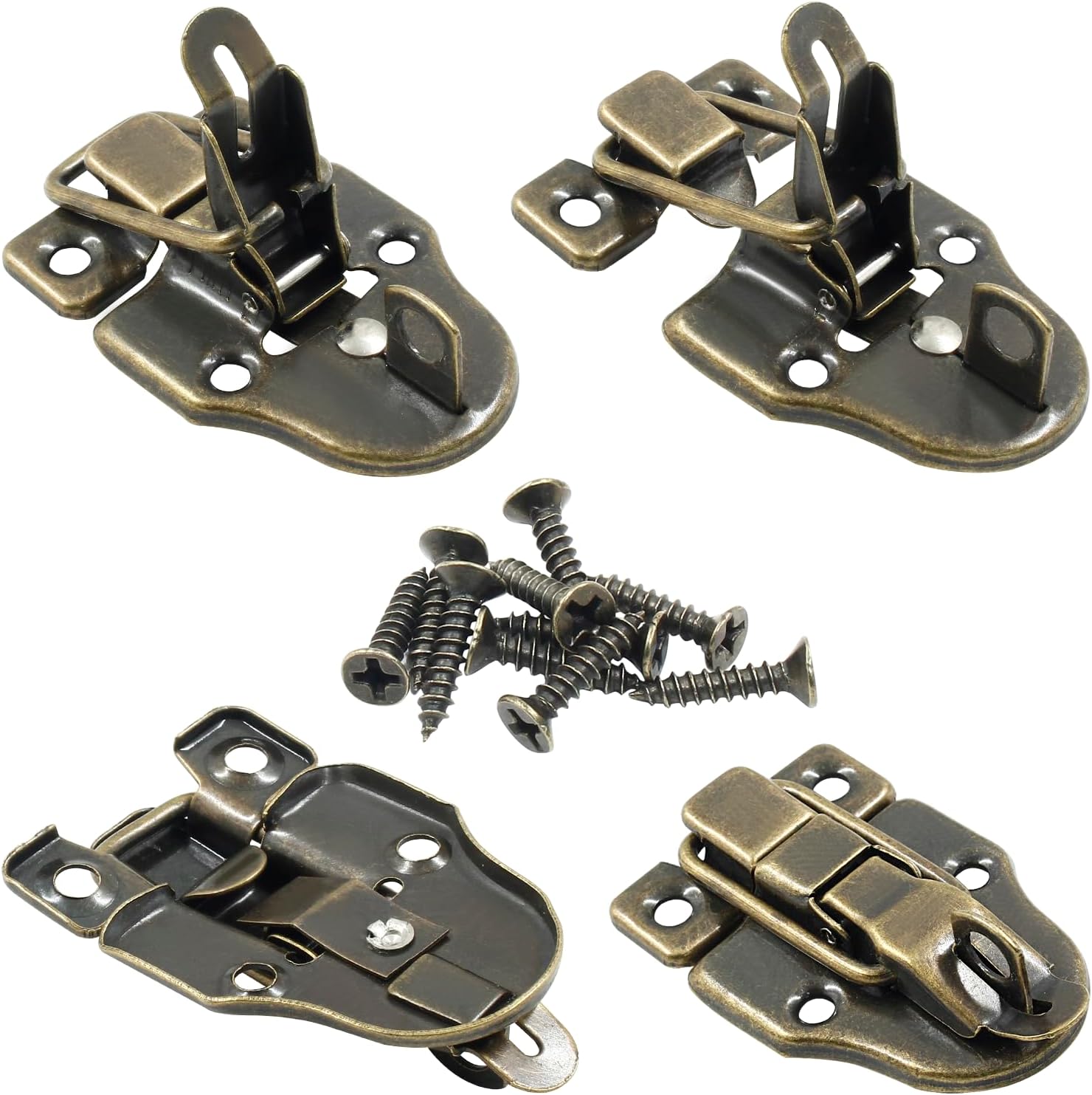 2 Pack Antique Brass Duck-Billed Hasp Latch Catch with Padlock for Jewelry Box Wooden Case