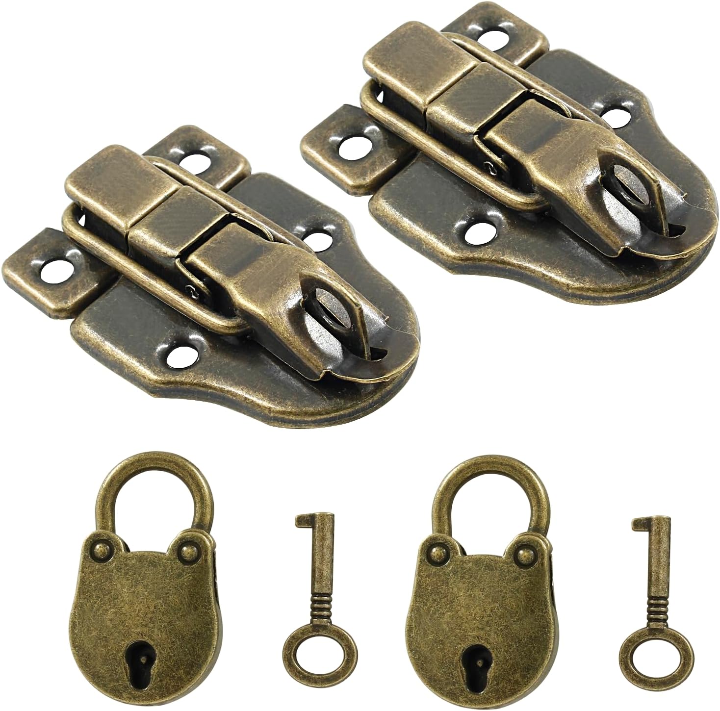 2 Pack Antique Brass Duck-Billed Hasp Latch Catch with Padlock for Jewelry Box Wooden Case