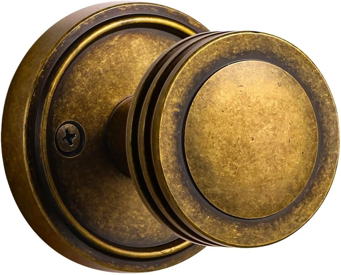 2 Pack Antique Brass Passage Door Knobs for Hall/Closet Interior - Zinc Alloy