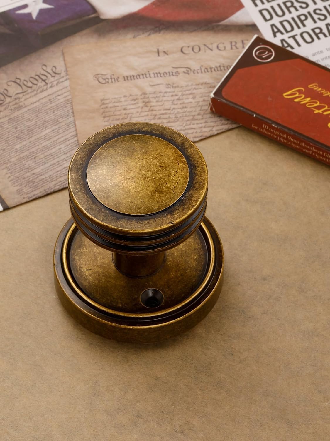 2 Pack Antique Brass Passage Door Knobs for Hall/Closet Interior - Zinc Alloy