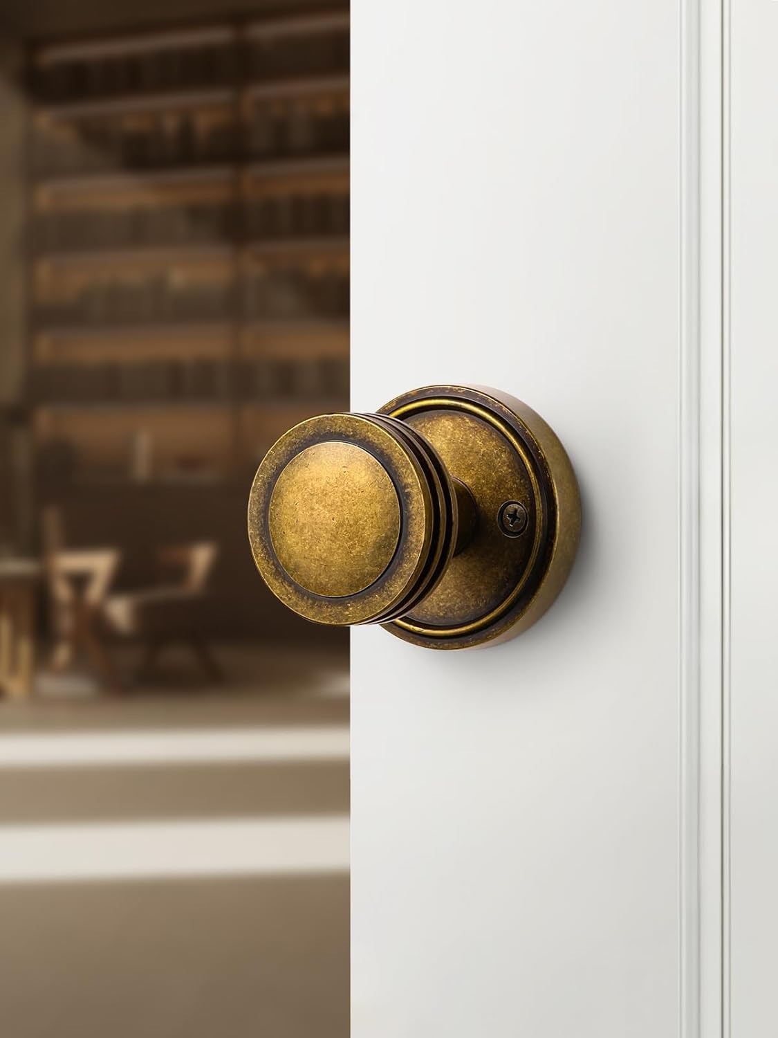 2 Pack Antique Brass Passage Door Knobs for Hall/Closet Interior - Zinc Alloy