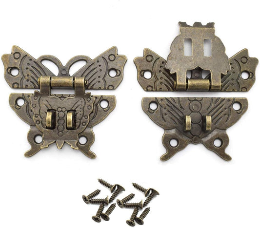 2-Pack Antique Butterfly Lock Catch Hasp for Jewelry Box Cabinet - Retro Bronze Zinc Alloy with Dual Padlock Hole
