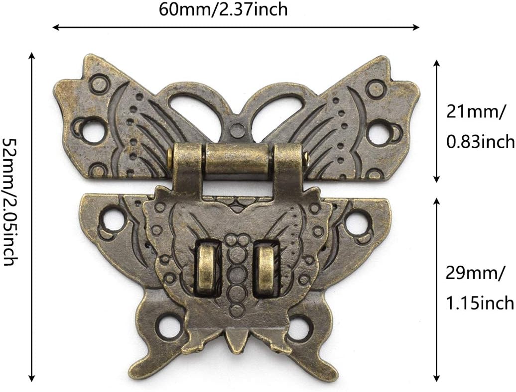 2-Pack Antique Butterfly Lock Catch Hasp for Jewelry Box Cabinet - Retro Bronze Zinc Alloy with Dual Padlock Hole
