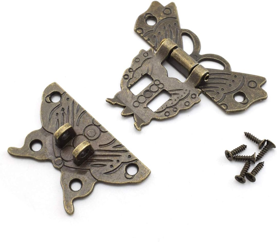 2-Pack Antique Butterfly Lock Catch Hasp for Jewelry Box Cabinet - Retro Bronze Zinc Alloy with Dual Padlock Hole