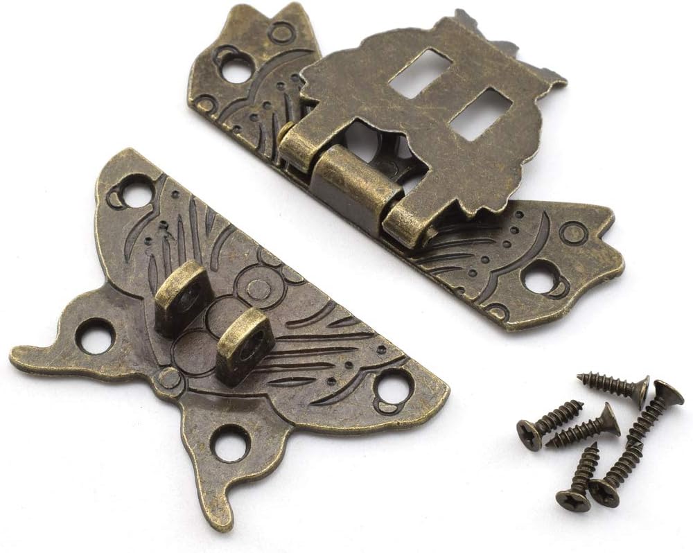 2-Pack Antique Butterfly Lock Catch Hasp for Jewelry Box Cabinet - Retro Bronze Zinc Alloy with Dual Padlock Hole