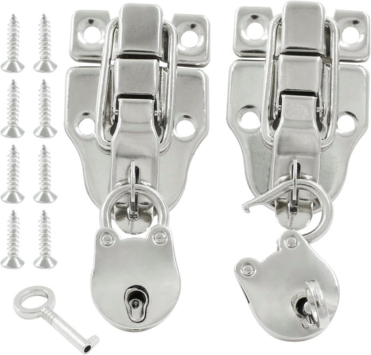 2 Pack Antique Metal Duck-Billed Hasp Latch Catch with Padlock - Retro Style Box Toggle Latch for Jewelry Box Wooden Case