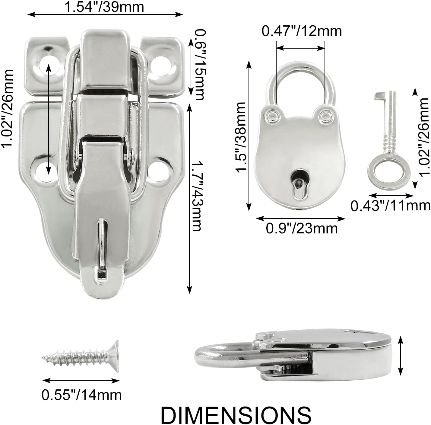 2 Pack Antique Metal Duck-Billed Hasp Latch Catch with Padlock - Retro Style Box Toggle Latch for Jewelry Box Wooden Case