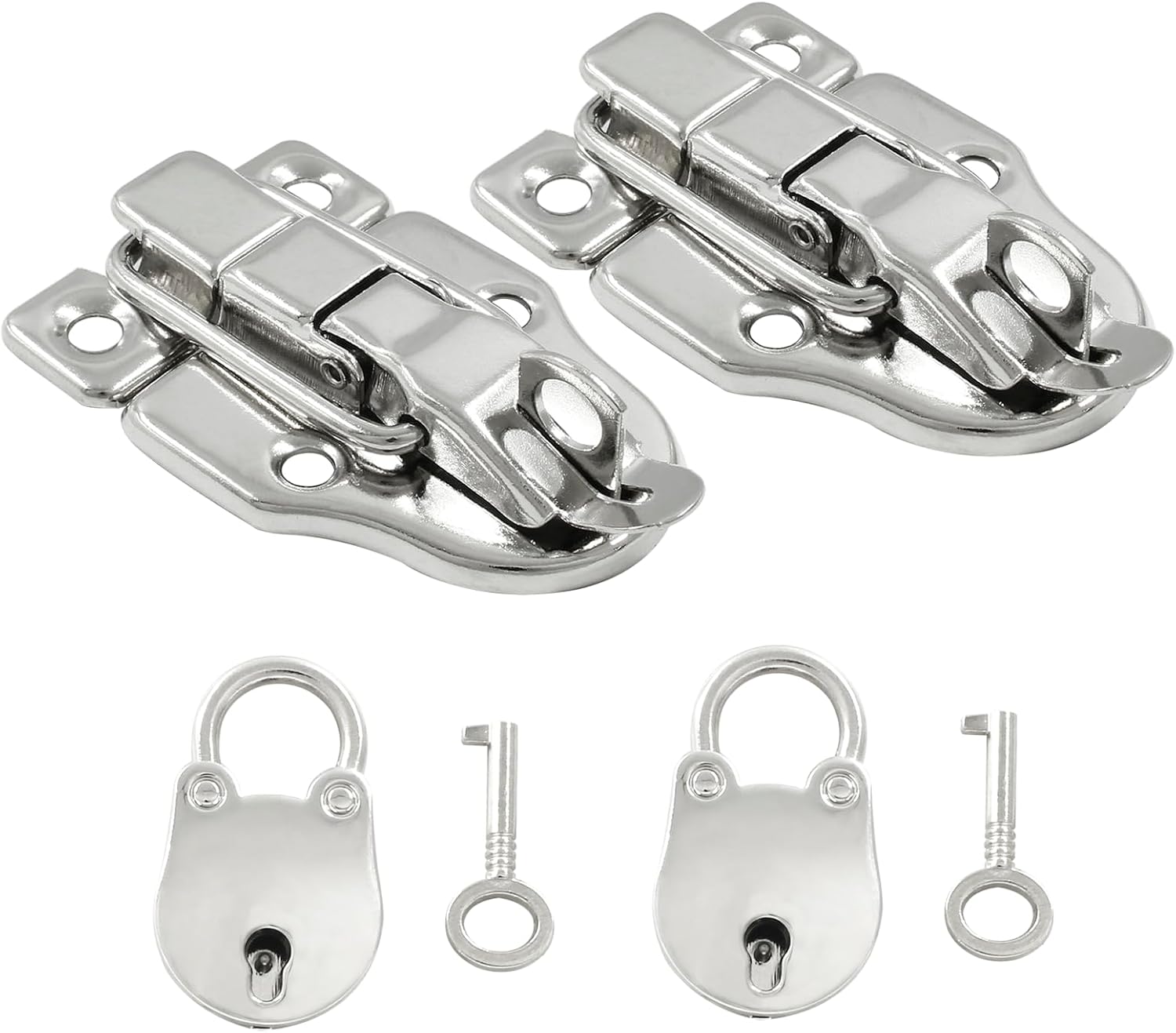 2 Pack Antique Metal Duck-Billed Hasp Latch Catch with Padlock - Retro Style Box Toggle Latch for Jewelry Box Wooden Case