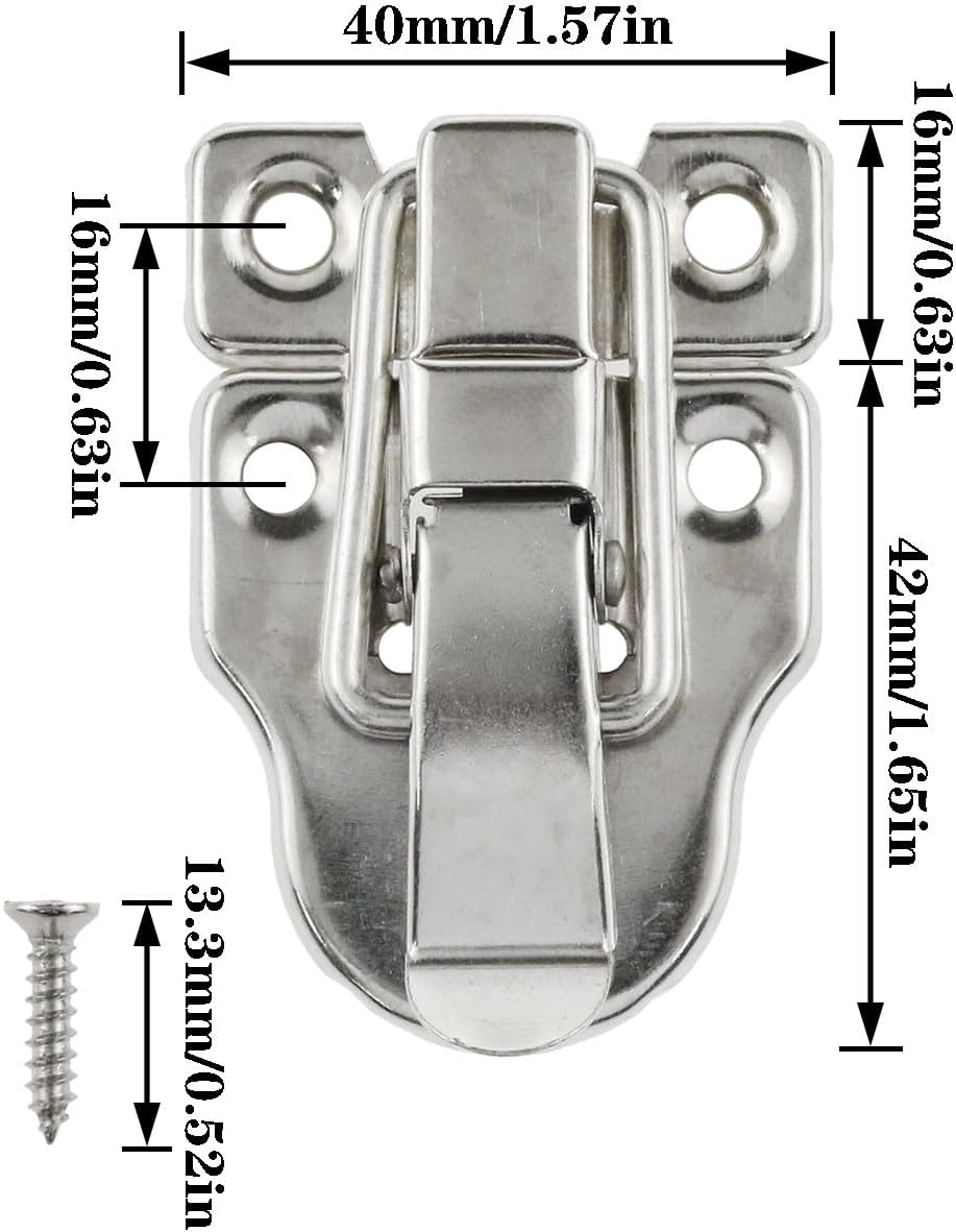 2 Pack Antique Metal Duckbilled Hasp Latch Silver Decorative Button for Jewelry Box Small Wooden Box Craft