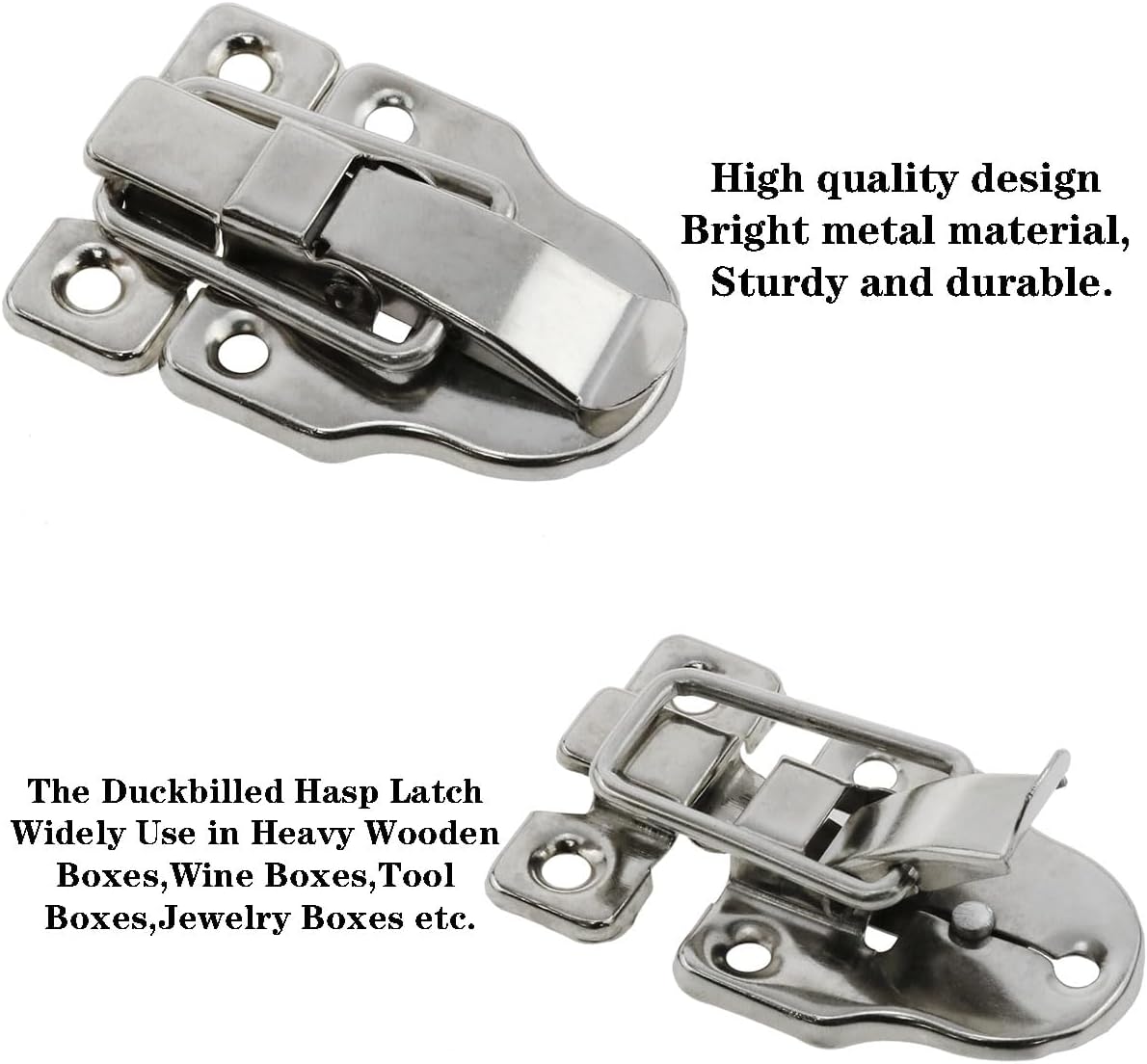 2 Pack Antique Metal Duckbilled Hasp Latch Silver Decorative Button for Jewelry Box Small Wooden Box Craft