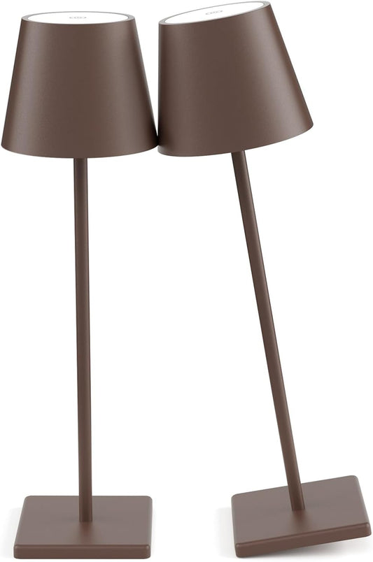 2-Pack Aoceley LED Cordless Table Lamps - Rechargeable Battery Operated Desk Lights with Stepless Dimming - Modern Portable Lamp for Restaurant, Bedroom, or Outdoor Use - IP54 Waterproof (Rust Red)