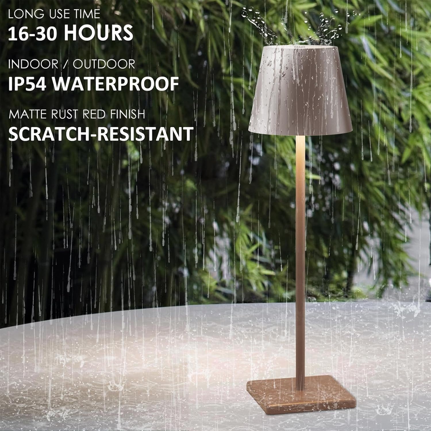 2-Pack Aoceley LED Cordless Table Lamps - Rechargeable Battery Operated Desk Lights with Stepless Dimming - Modern Portable Lamp for Restaurant, Bedroom, or Outdoor Use - IP54 Waterproof (Rust Red)