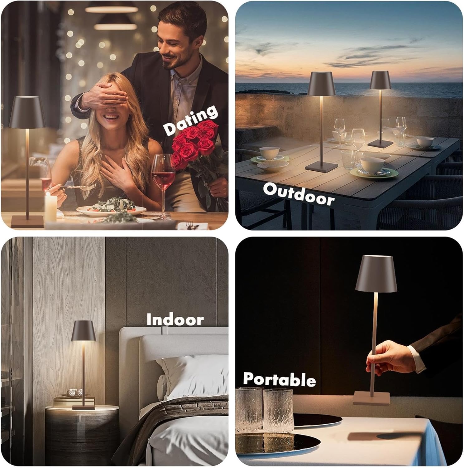 2-Pack Aoceley LED Cordless Table Lamps - Rechargeable Battery Operated Desk Lights with Stepless Dimming - Modern Portable Lamp for Restaurant, Bedroom, or Outdoor Use - IP54 Waterproof (Rust Red)