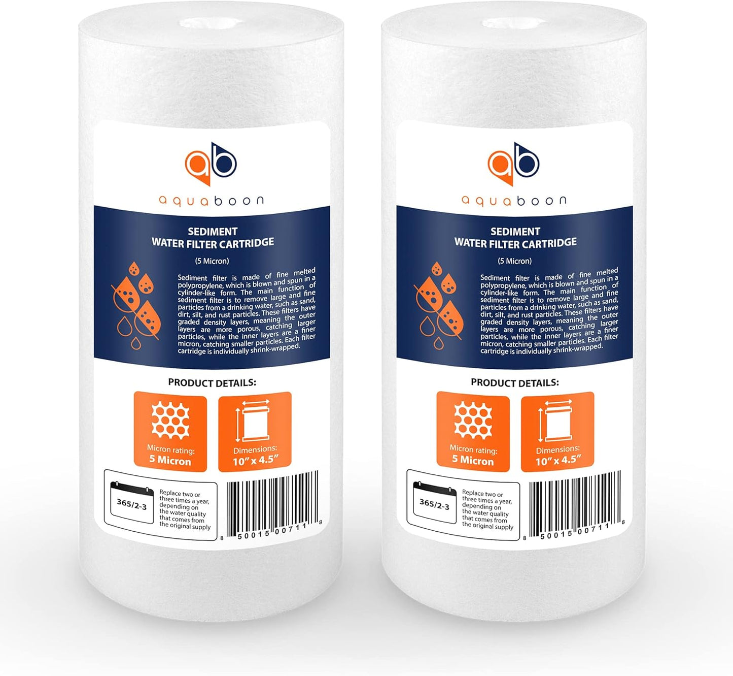 2-Pack Aquaboon 5 Micron Whole House Sediment Filter Cartridge - Compatible with DGD-5005, WFHD13001B, AP810 - 10 x 4.5 - Well Water Filter Replacement