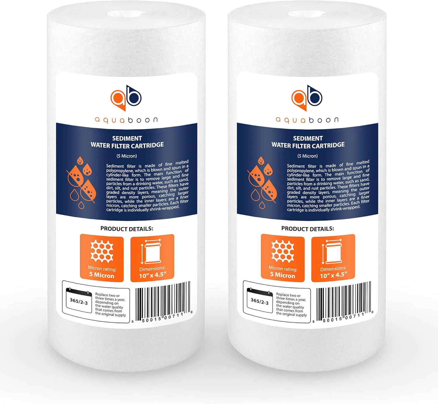 2-Pack Aquaboon 5 Micron Whole House Sediment Filter Cartridge - Compatible with DGD-5005, WFHD13001B, AP810 - 10 x 4.5 - Well Water Filter Replacement