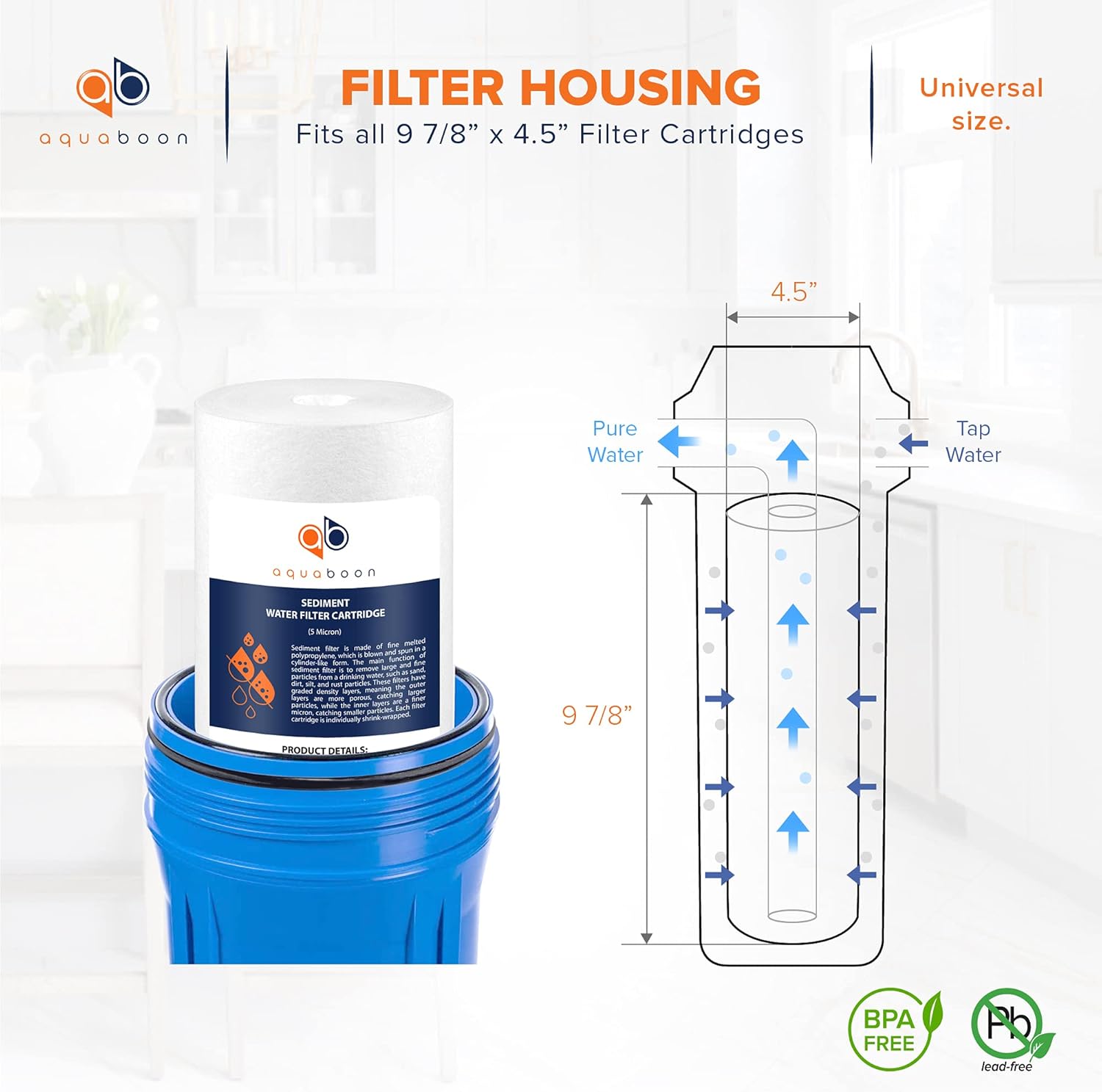 2-Pack Aquaboon 5 Micron Whole House Sediment Filter Cartridge - Compatible with DGD-5005, WFHD13001B, AP810 - 10 x 4.5 - Well Water Filter Replacement