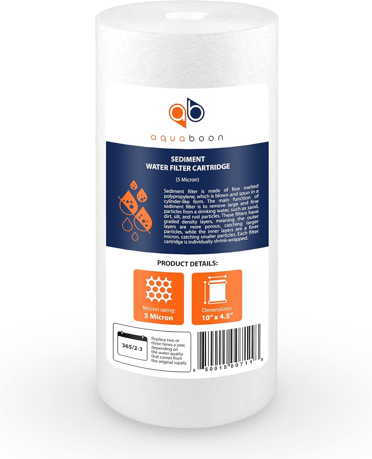 2-Pack Aquaboon 5 Micron Whole House Sediment Filter Cartridge - Compatible with DGD-5005, WFHD13001B, AP810 - 10 x 4.5 - Well Water Filter Replacement