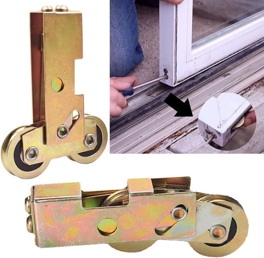 2 Pack Augenweide Sliding Patio Door Tandem Roller Assembly, Rear Adjustable Steel Ball Wheel Bearing Replacement for Glass Door/Gate - 4 Screws