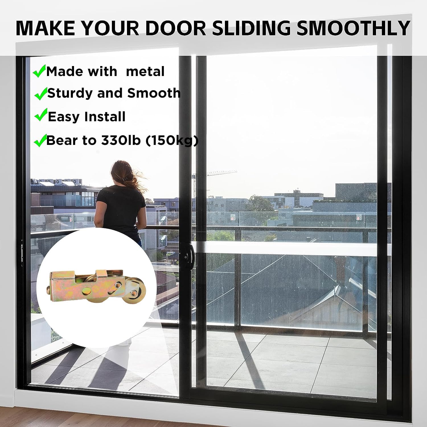2 Pack Augenweide Sliding Patio Door Tandem Roller Assembly, Rear Adjustable Steel Ball Wheel Bearing Replacement for Glass Door/Gate - 4 Screws